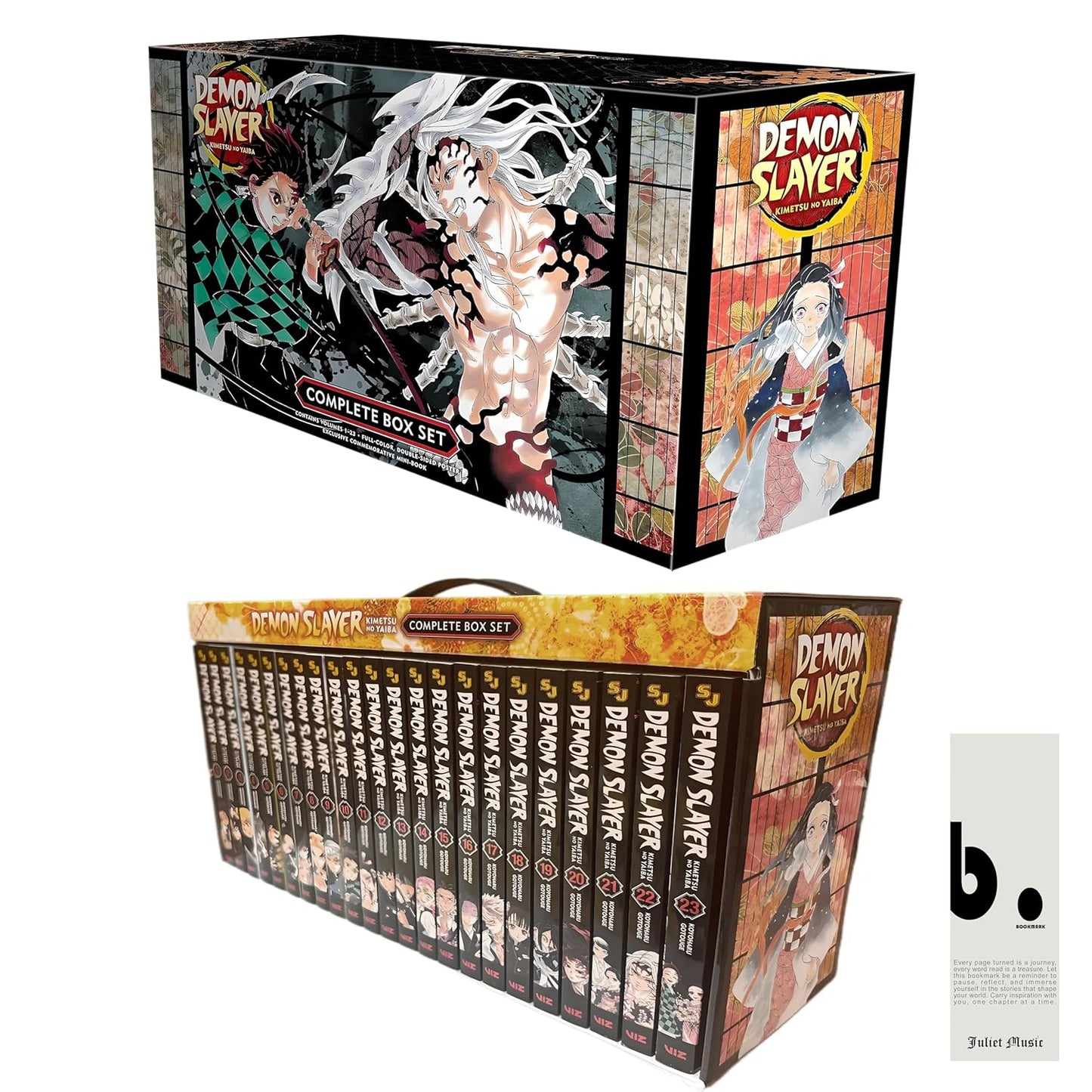 Demon Slayer: Kimetsu no Yaiba Complete Box Set (Volumes 1–23) – Premium Manga Edition with Exclusive Booklet & Poster – Koyoharu Gotouge, VIZ Media with Bookmark and 🎁 Freebie: A Free Manga Wall Poster -Paperback