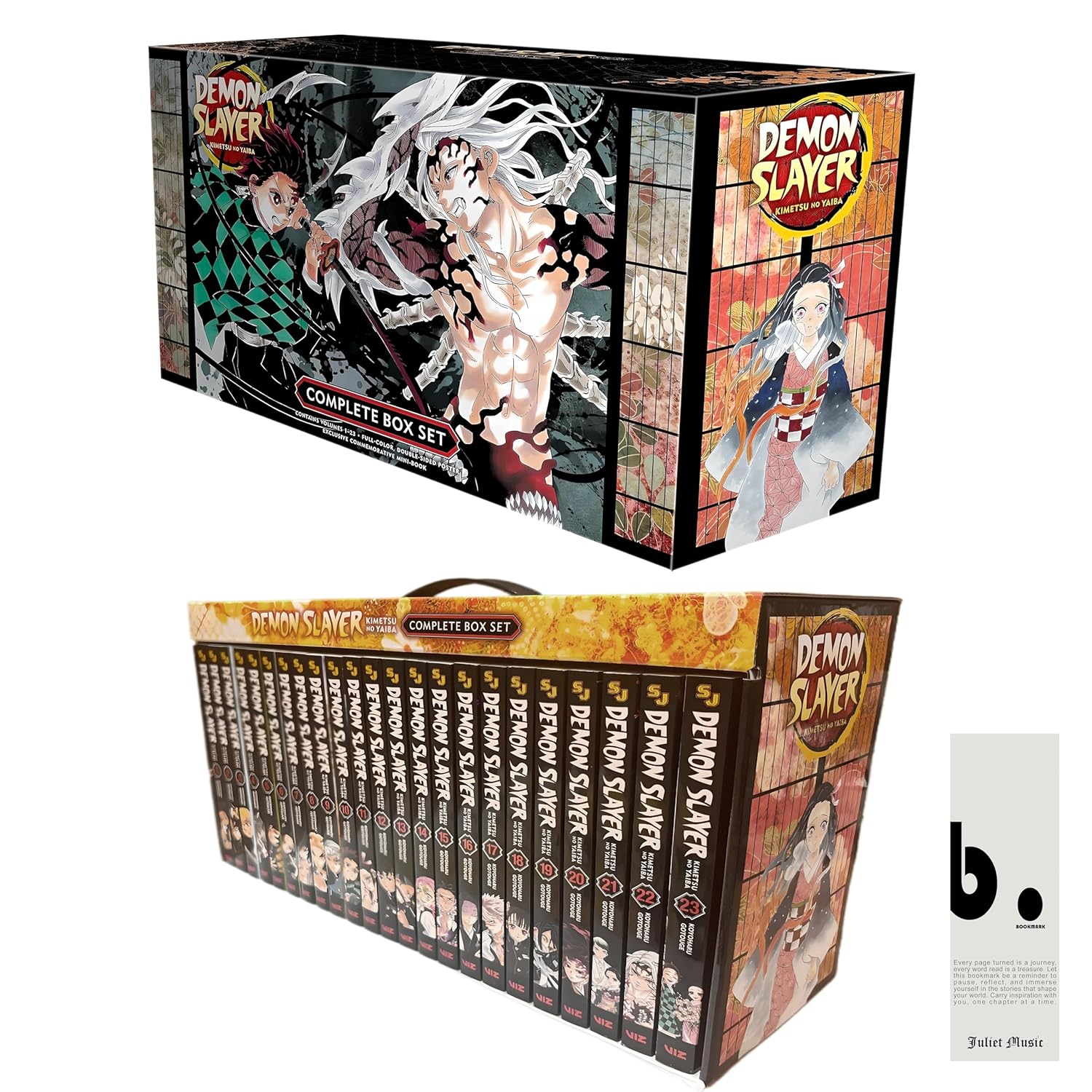 Demon Slayer: Kimetsu no Yaiba Complete Box Set (Volumes 1–23) – Premium Manga Edition with Exclusive Booklet & Poster – Koyoharu Gotouge, VIZ Media with Bookmark and 🎁 Freebie: A Free Manga Wall Poster -Paperback