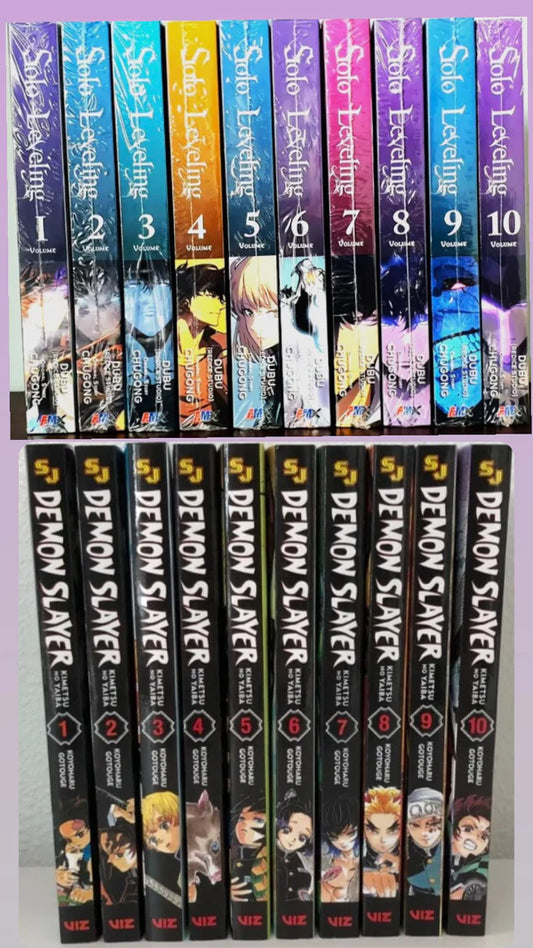 Action Hit Manga Bundle : Solo Leveling Manga Series, Vol 1-10 || Demon Slayer Manga Collection, Vol. 1-10 ||  💥 With Bonus Manga Wall Framed Poster!